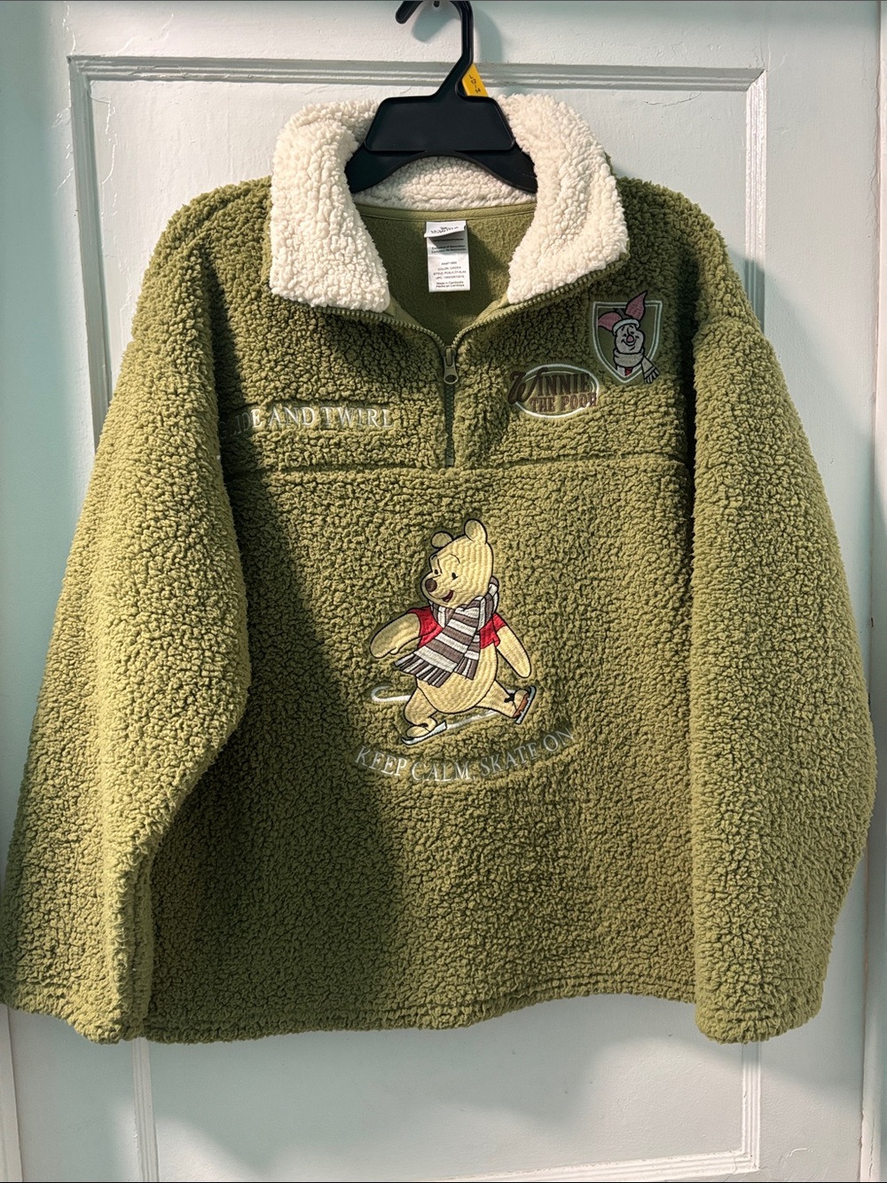 Disney Olive Green Teddy Jacket with Cream Sherpa Collar